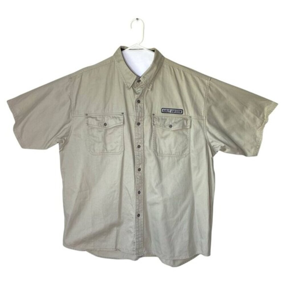 Harley Davidson Size 2XL Short Sleeve Button Up Work Shirt Chest Pockets Vintage